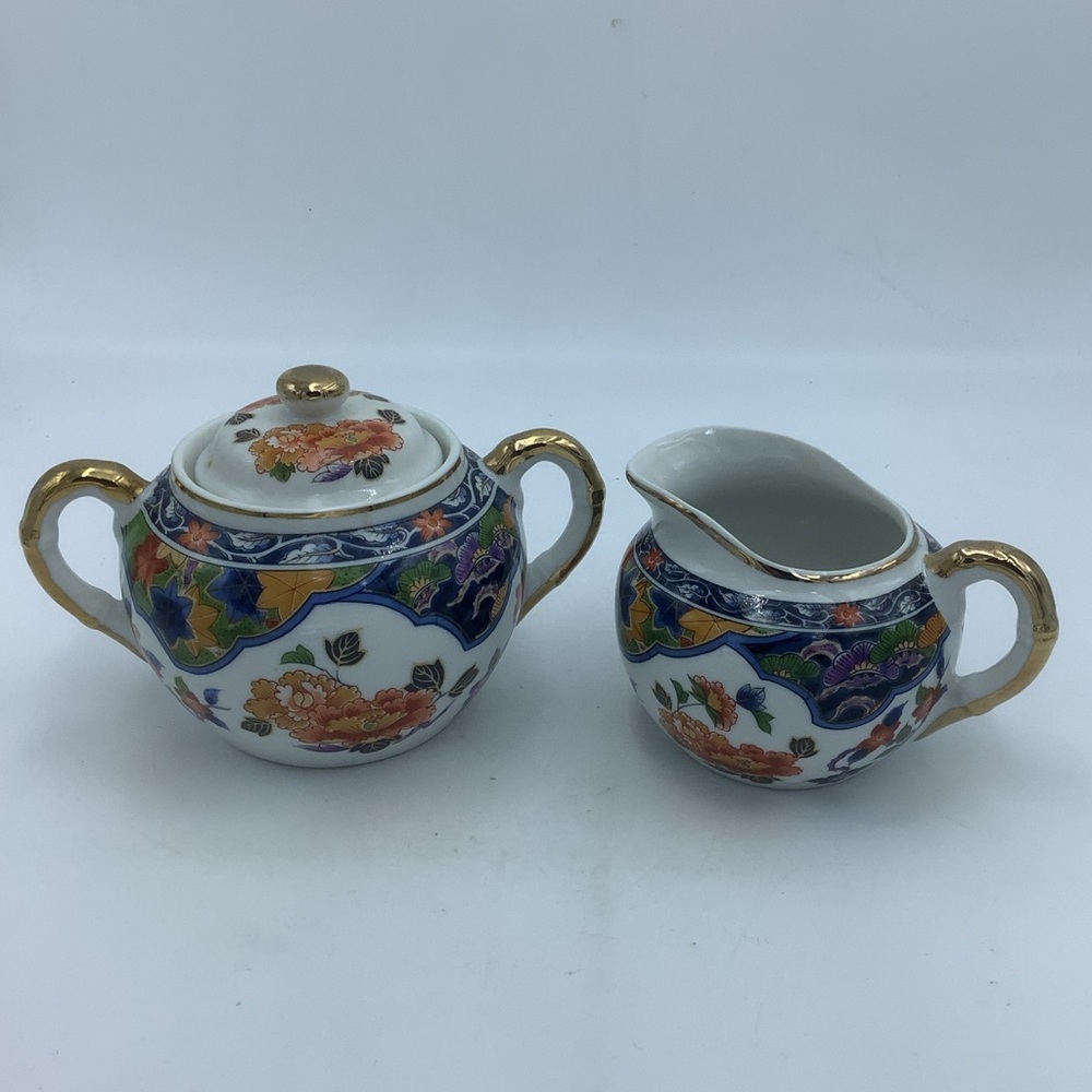 Japanese  Asian Floral Creamer and Lidded  Sugar